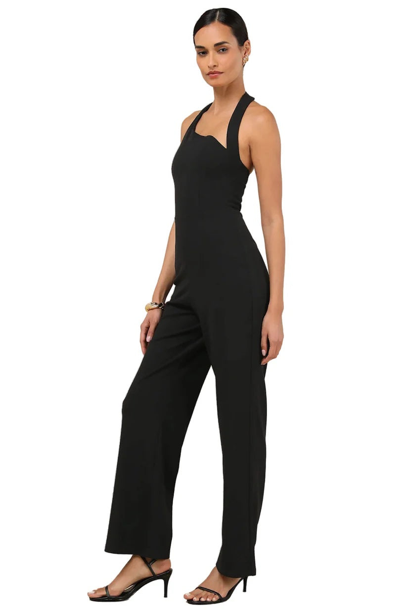 Flirty Outing Black Asymmetrical Halter Jumpsuit