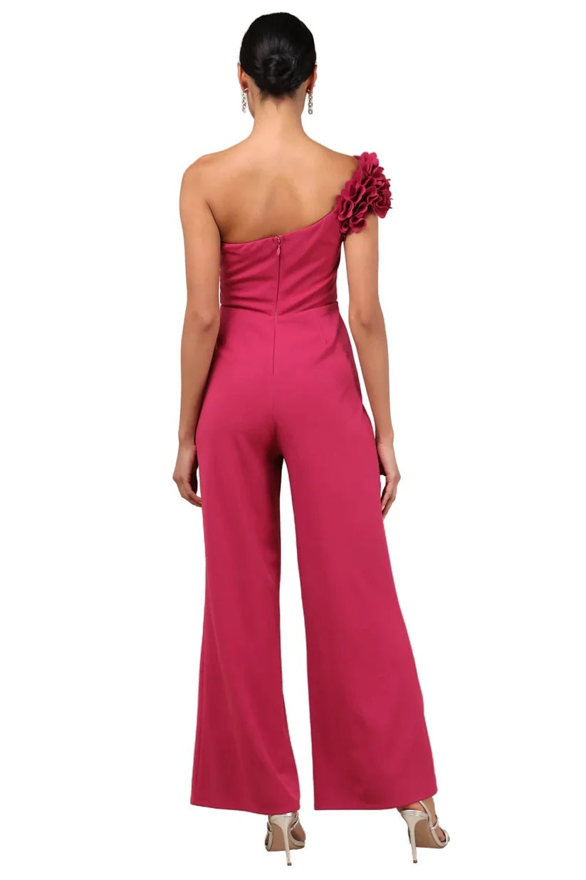 Damara Magenta Floral Applique One-Shoulder Jumpsuit