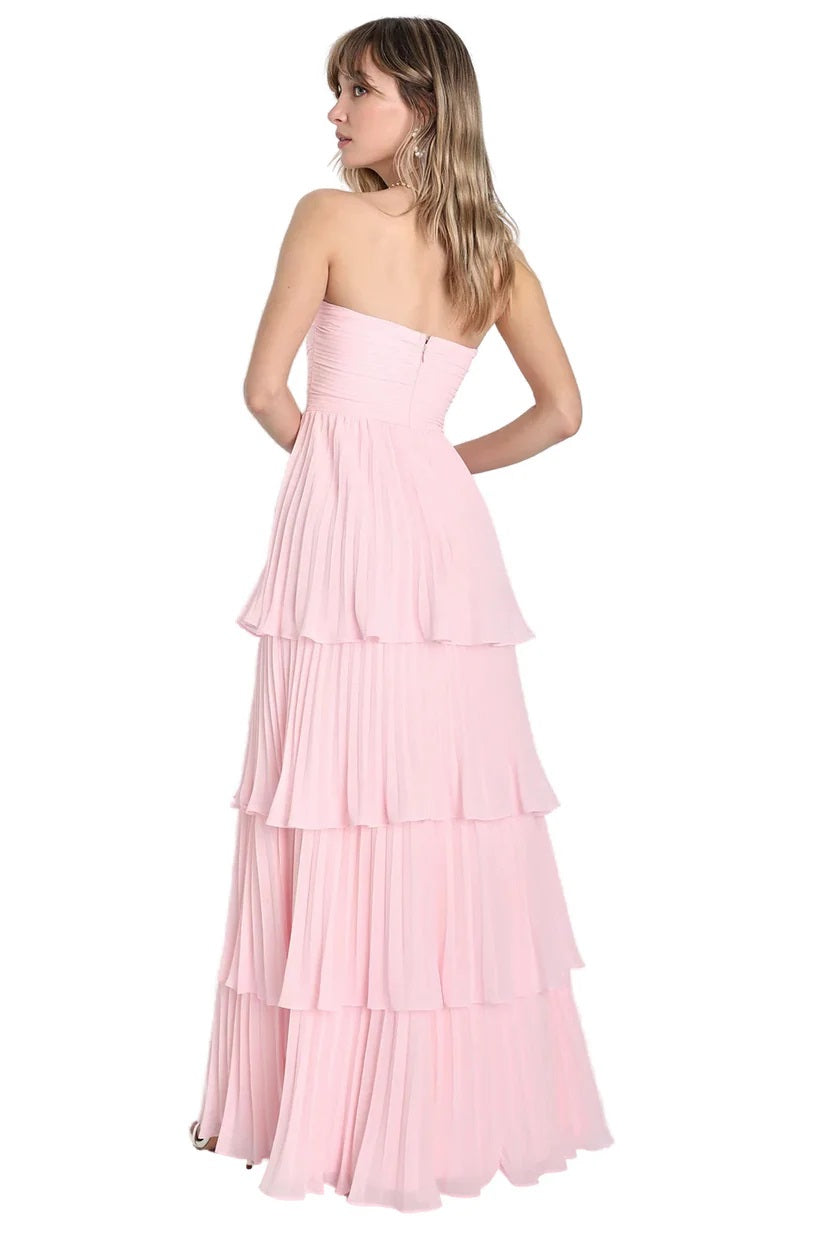 Sensational Light Pink Strapless Tiered Maxi Dress